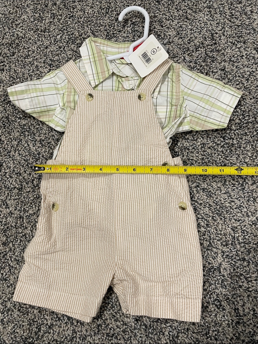 Vintage Hanna Andersson Overalls Matching Set with Green Plaid Shirt 0-3m NWT - Picture 8 of 9